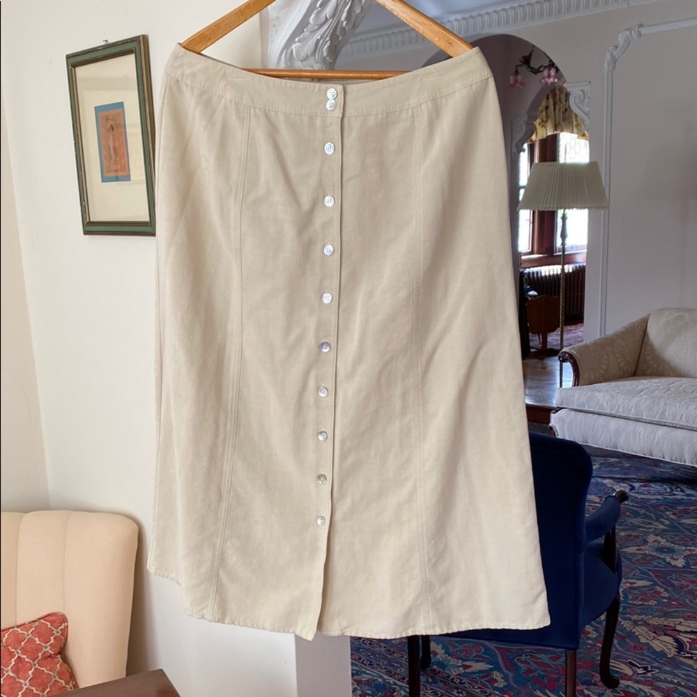 Emma James Cream A Line Six Panel Maxi Skirt with Mother of Pearl Buttons 18